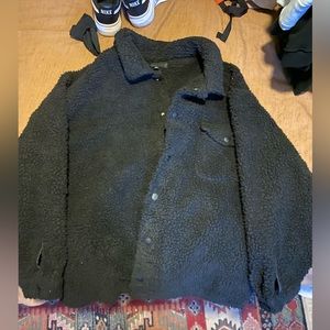 Button down black teddy coat